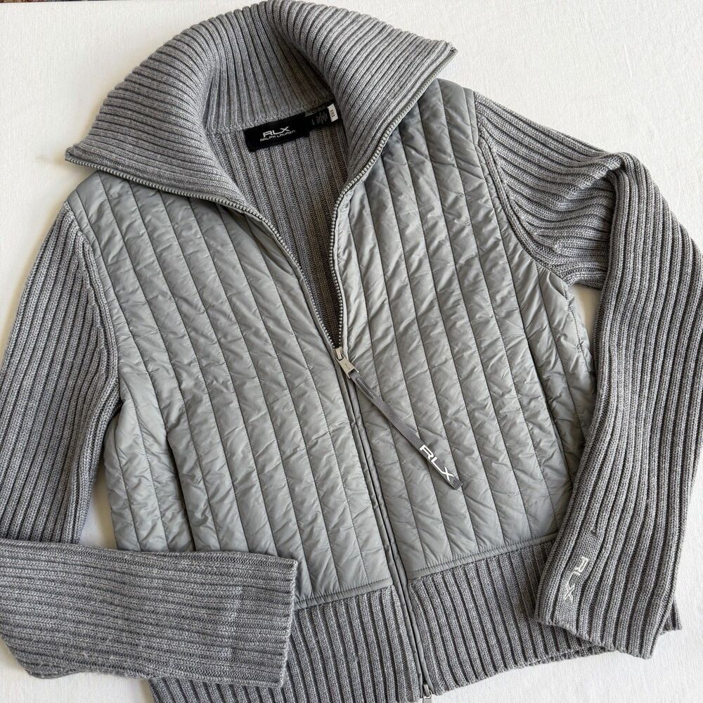 RLX Ralph Lauren Hybrid Golf  Merino Wool Full-Zip Sweater Jacket Gray Large